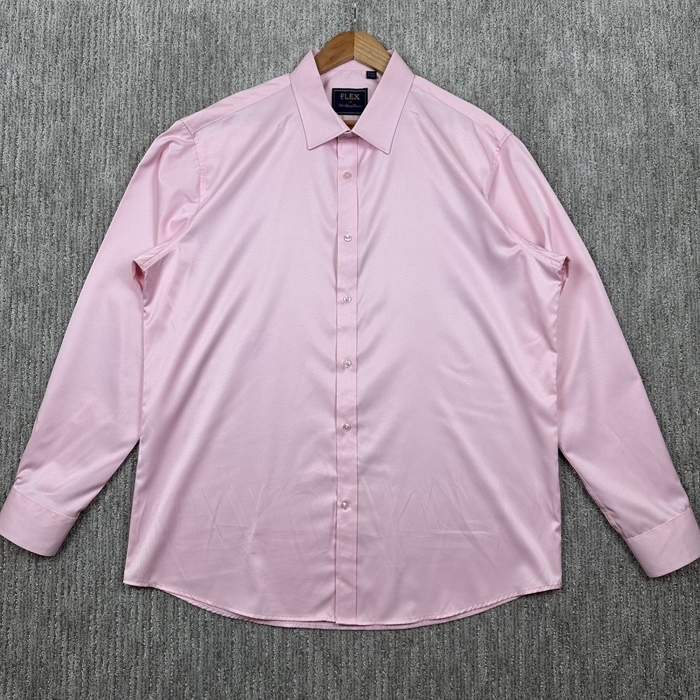 Flex Mens Dress Shirt XLT Pink Button Up Luxury Collection Long Sleeve Italian